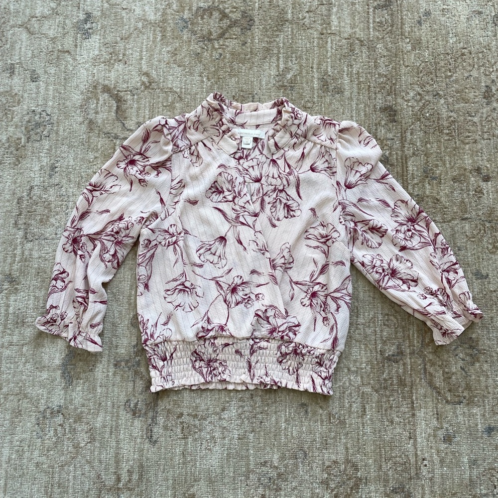 Monteau Pale Pink and Maroon Floral Blouse